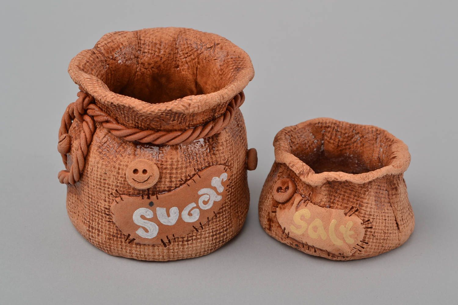  Clay brow decorative pottery set in 7 pieces - three espresso cups, coffee turk, sugar, and salt jars photo 4