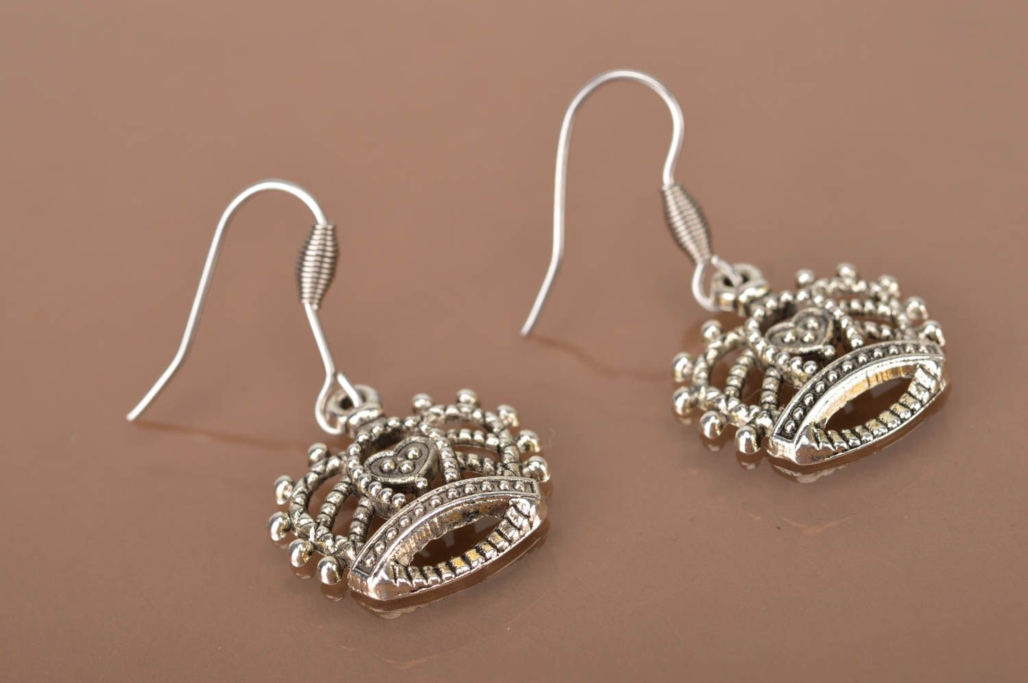 Stylish designer earrings handmade metal jewelry unusual cute accessories photo 3