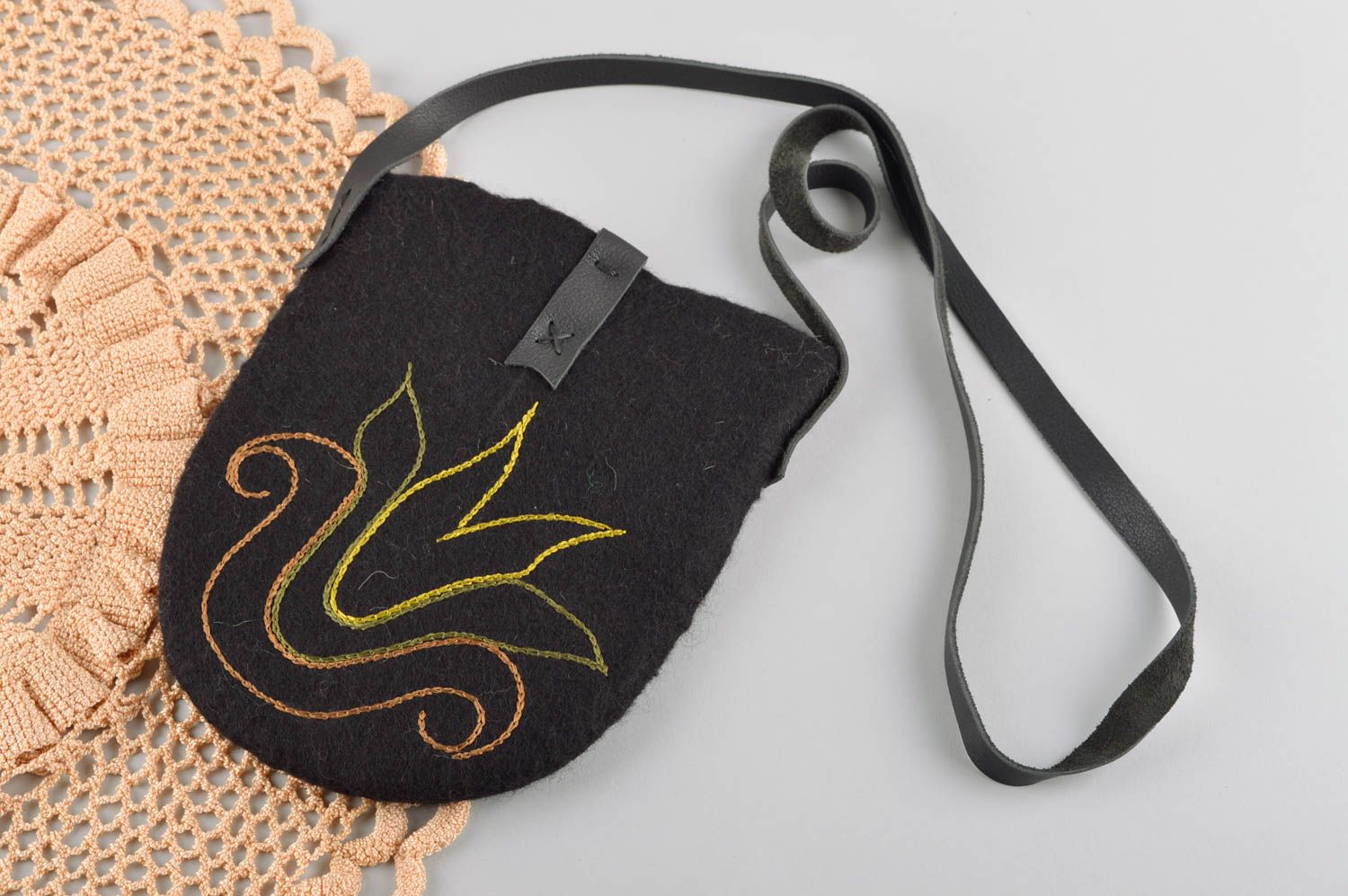 Handmade elegant black bag stylish textile bag unusual female accessory photo 1