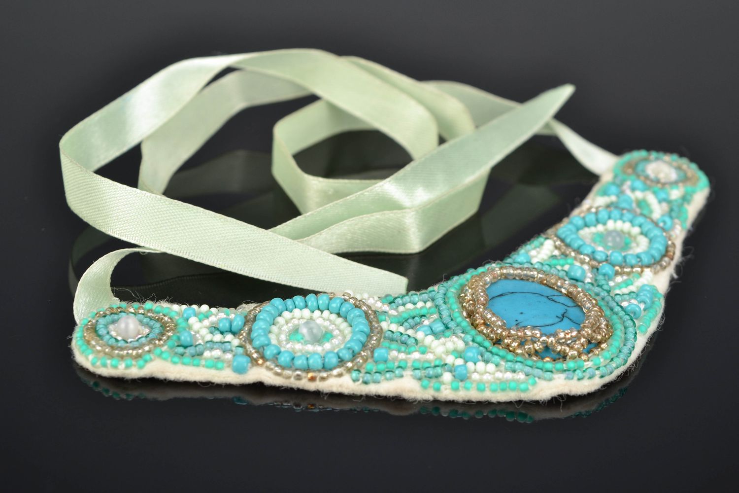 Handmade Collier mit Glasperlen und Türkis  foto 1