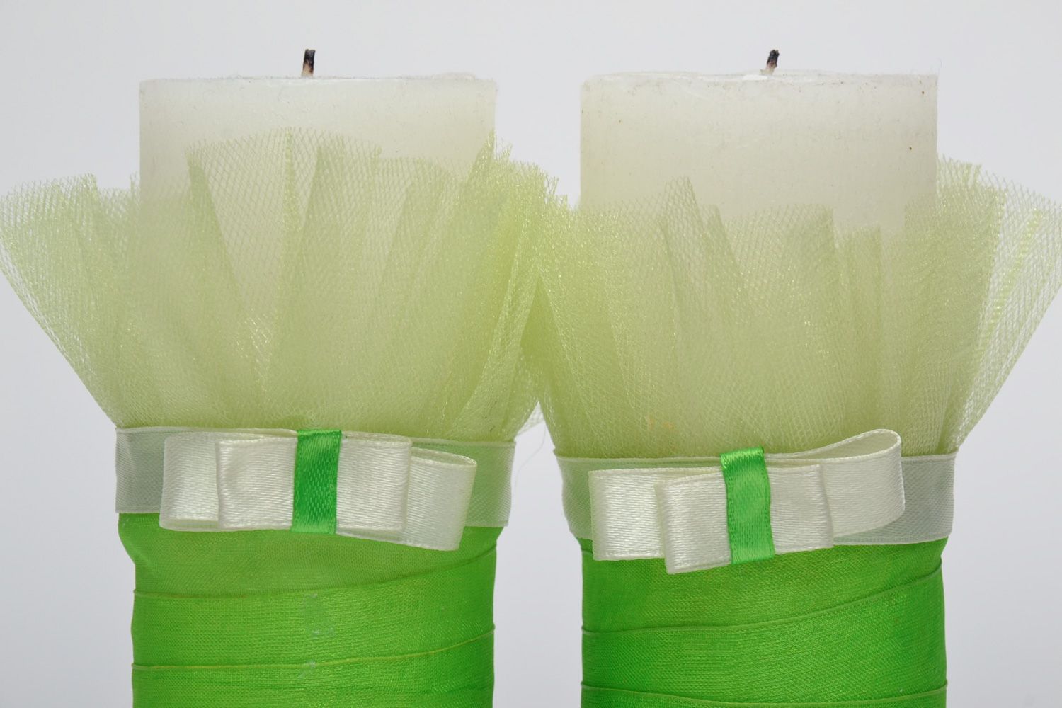 Handmade decorative wax wedding candles in white and green colors 2 items photo 4