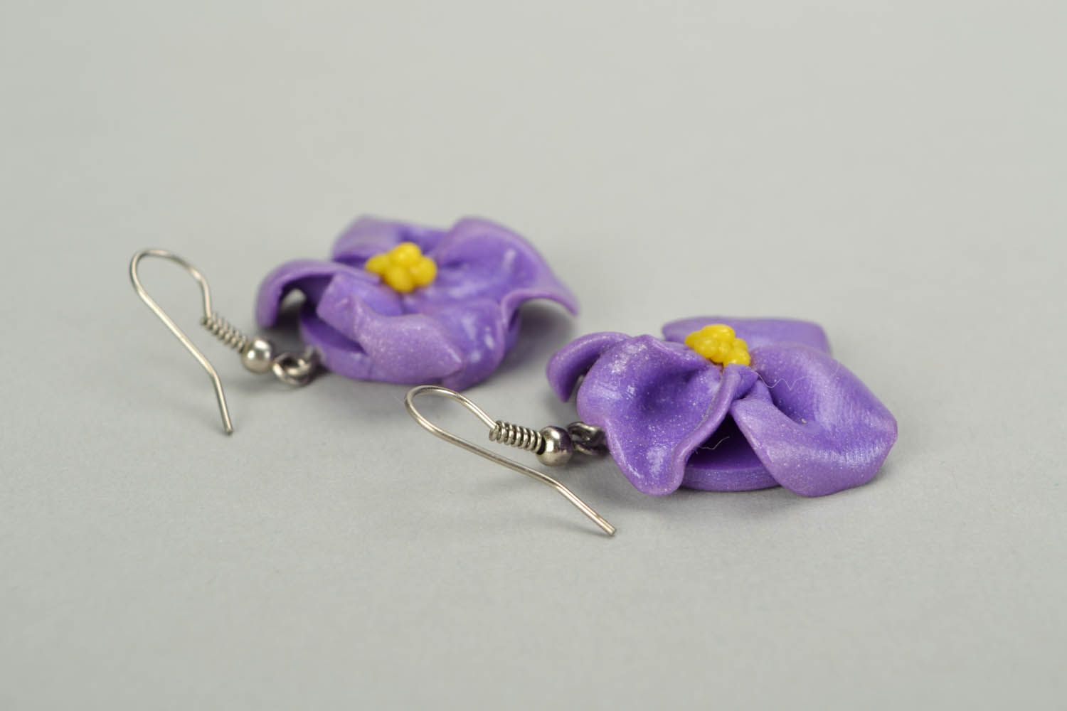 Polymer clay earrings Violets photo 4