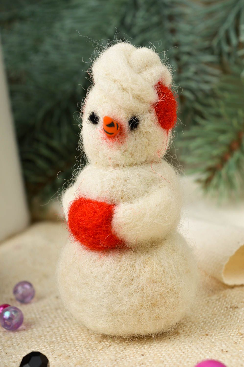 Peluche bonhomme de neige faite main laine feutrée originale Déco de Noël photo 1