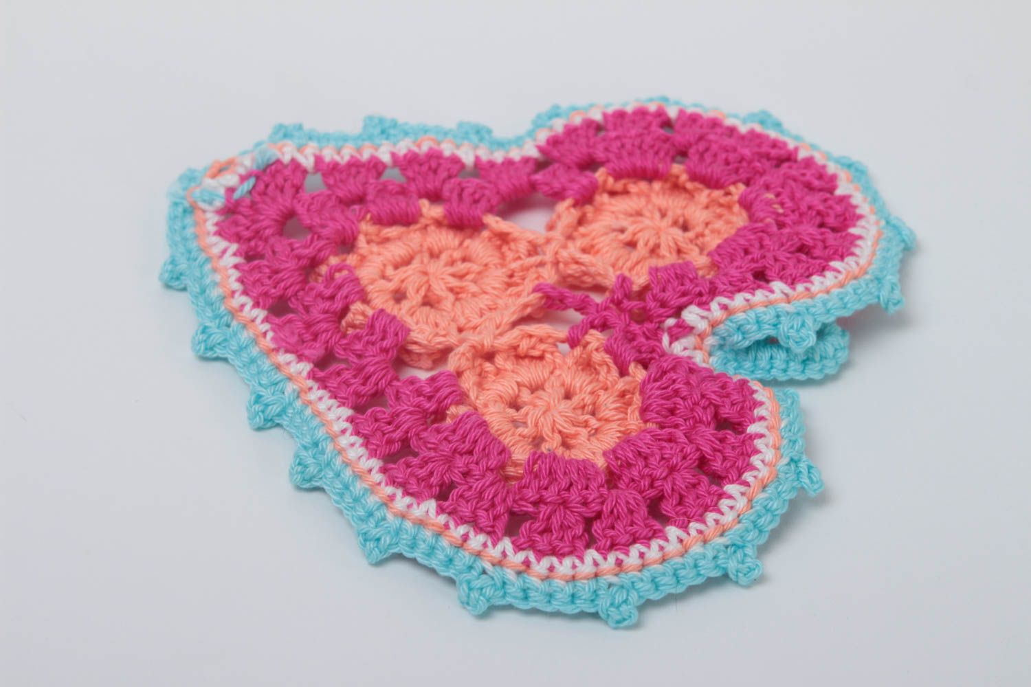 Manique au crochet faite main Textile de cuisine coeur fleurs Accessoire cuisine photo 4