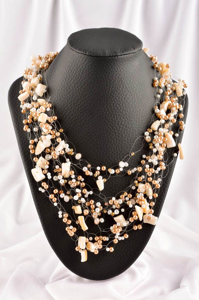 Handmade Damen Collier Modeschmuck Halskette Accessoire für Frauen aus Rocailles foto 1