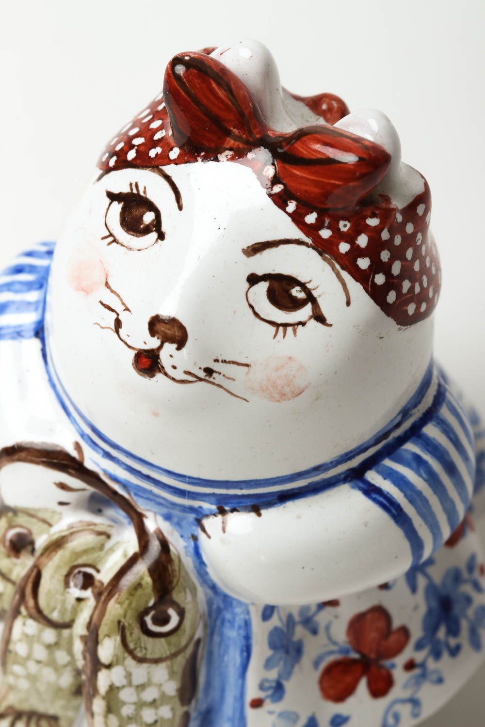 Handmade Deko Dekofigur Katze ausgefallenes Geschenk Figur aus Ton hübsch foto 3