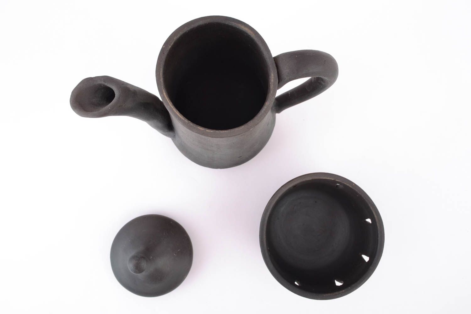 Petite théiere avec socle chauffe-plat noire faite main en céramique 80 cl photo 3