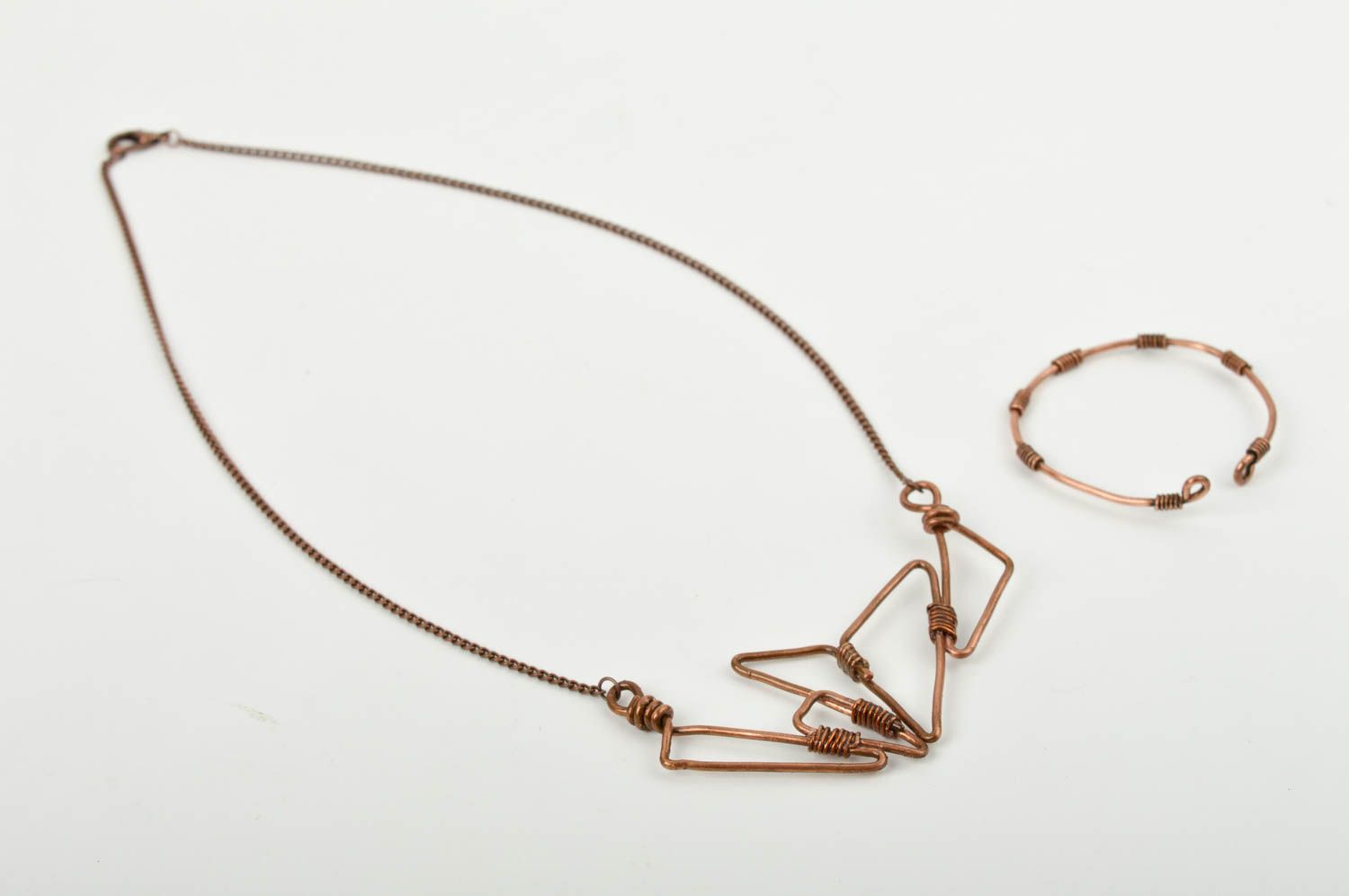 Handmade designer stylish accessory copper jewelry set bracelet and earrings photo 2