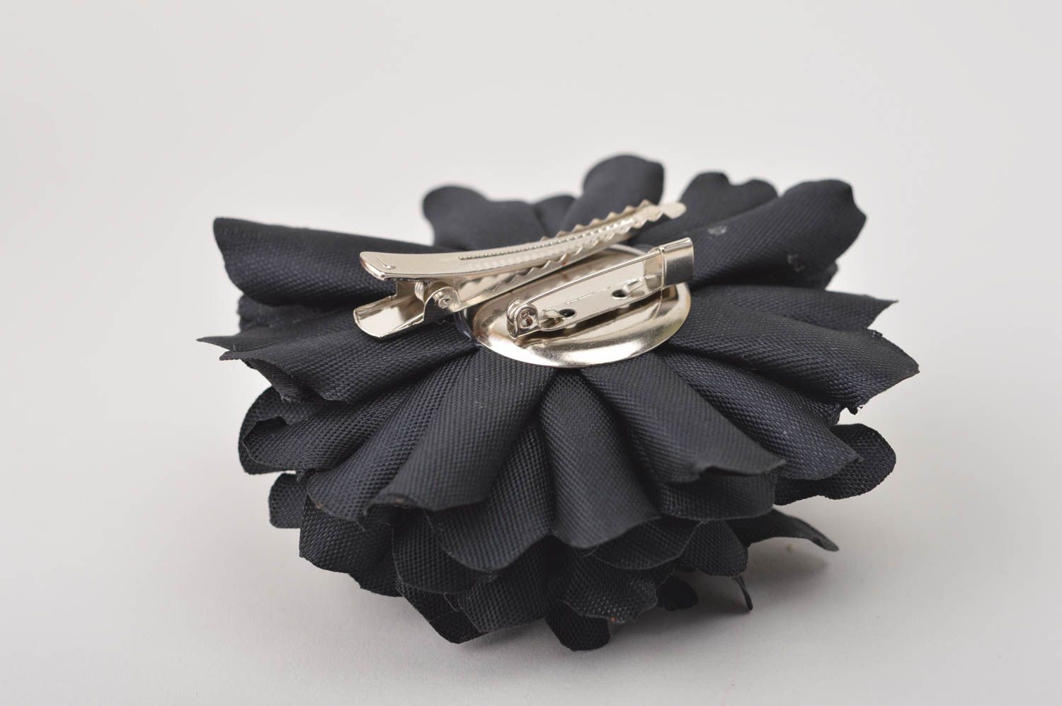 Handmade Schmuck Brosche schwarze Haarspange Blume Haar Accessoires aus Atlas foto 4