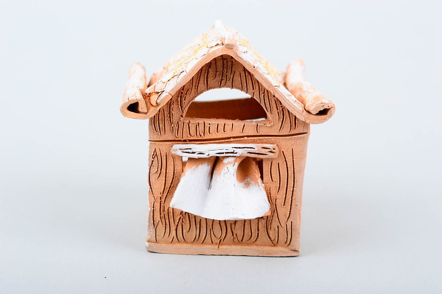 Deko Kerzenhalter handmade Haus Deko Kerzenhalter aus Ton bemalt kleine Hütte foto 3