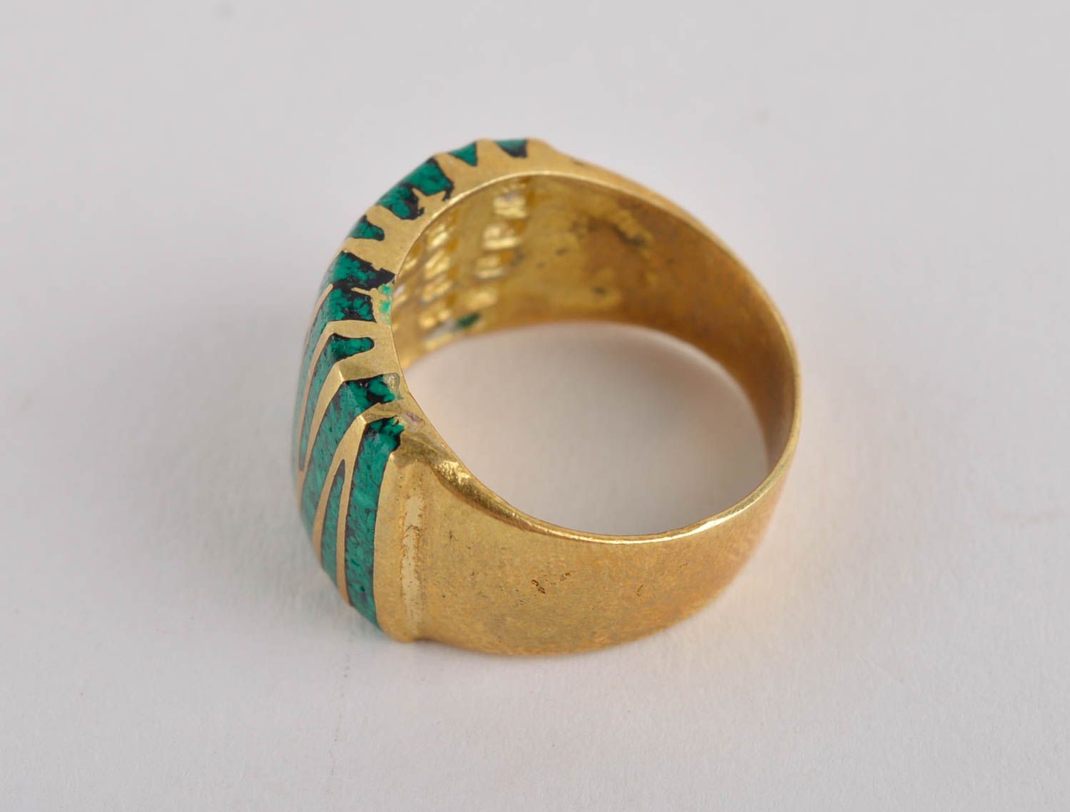 Зеленое кольцо ручной работы украшение из латуни с камнями модное кольцо широкое фото 4