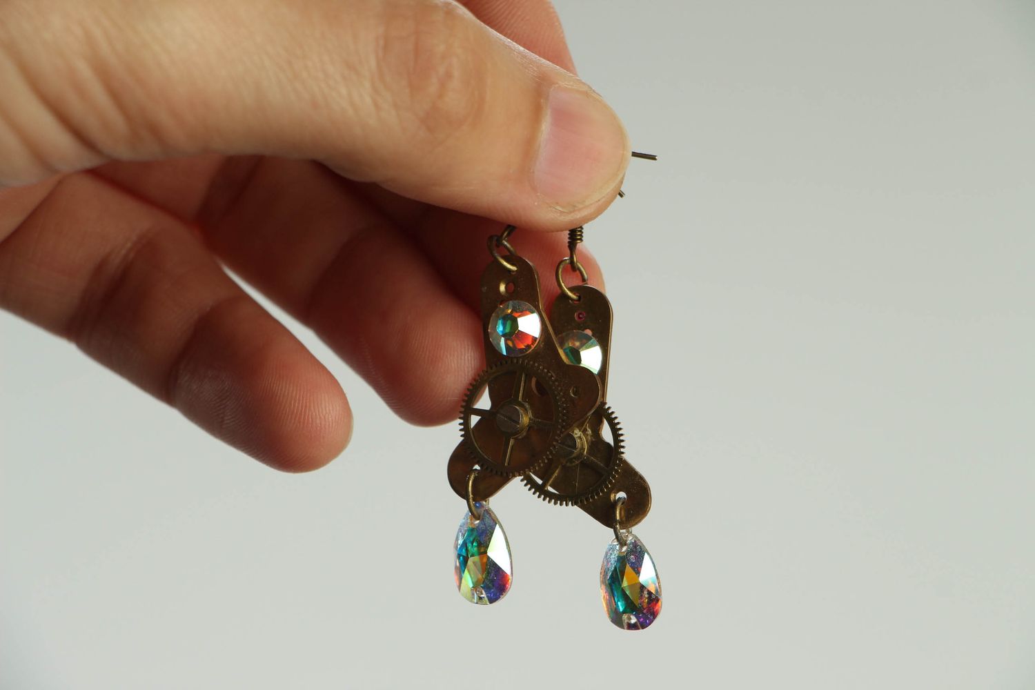Steampunk long earrings with clockwork details photo 3