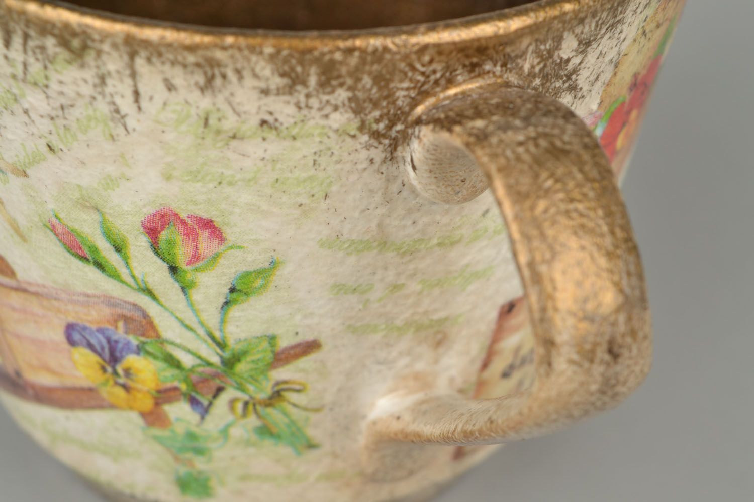 Portafiori fatto a mano vaso per fiori in decoupage vaso decorativo tazza fiori
 foto 5