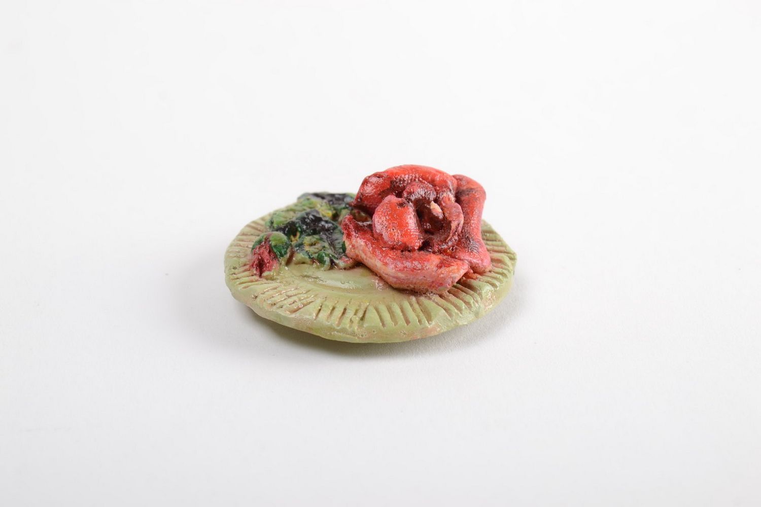 Runder Kühlschrankmagnet aus Ton mit Acrylfarben bemalt handmade mit Blume foto 5