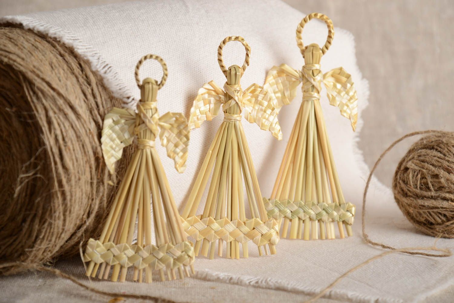 Интерьерные подвески плетеные из соломы ручной работы 3 изделия эко декор  фото 1