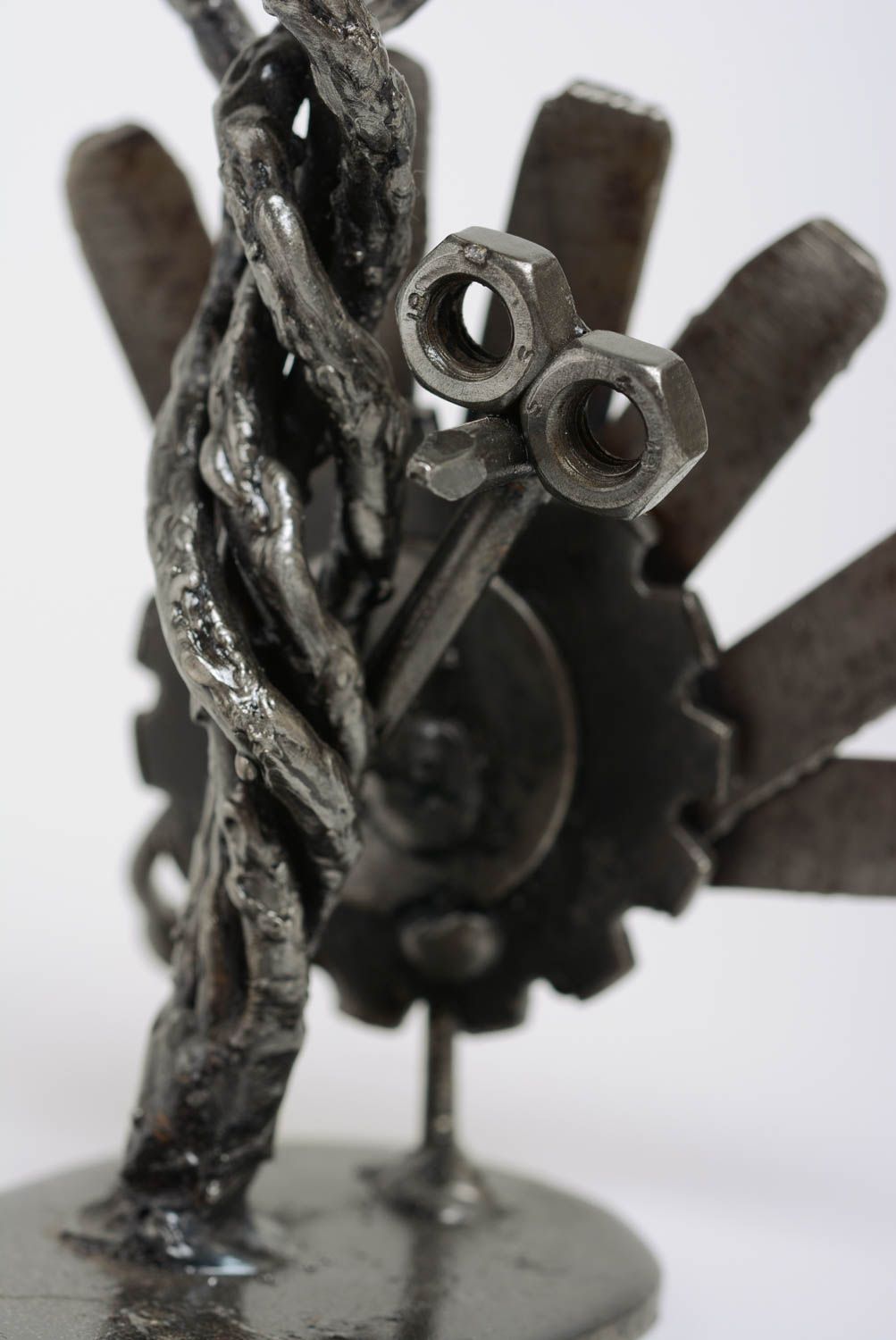 Metal statuette Hunter and Bird handmade decorative interior figurine present photo 4