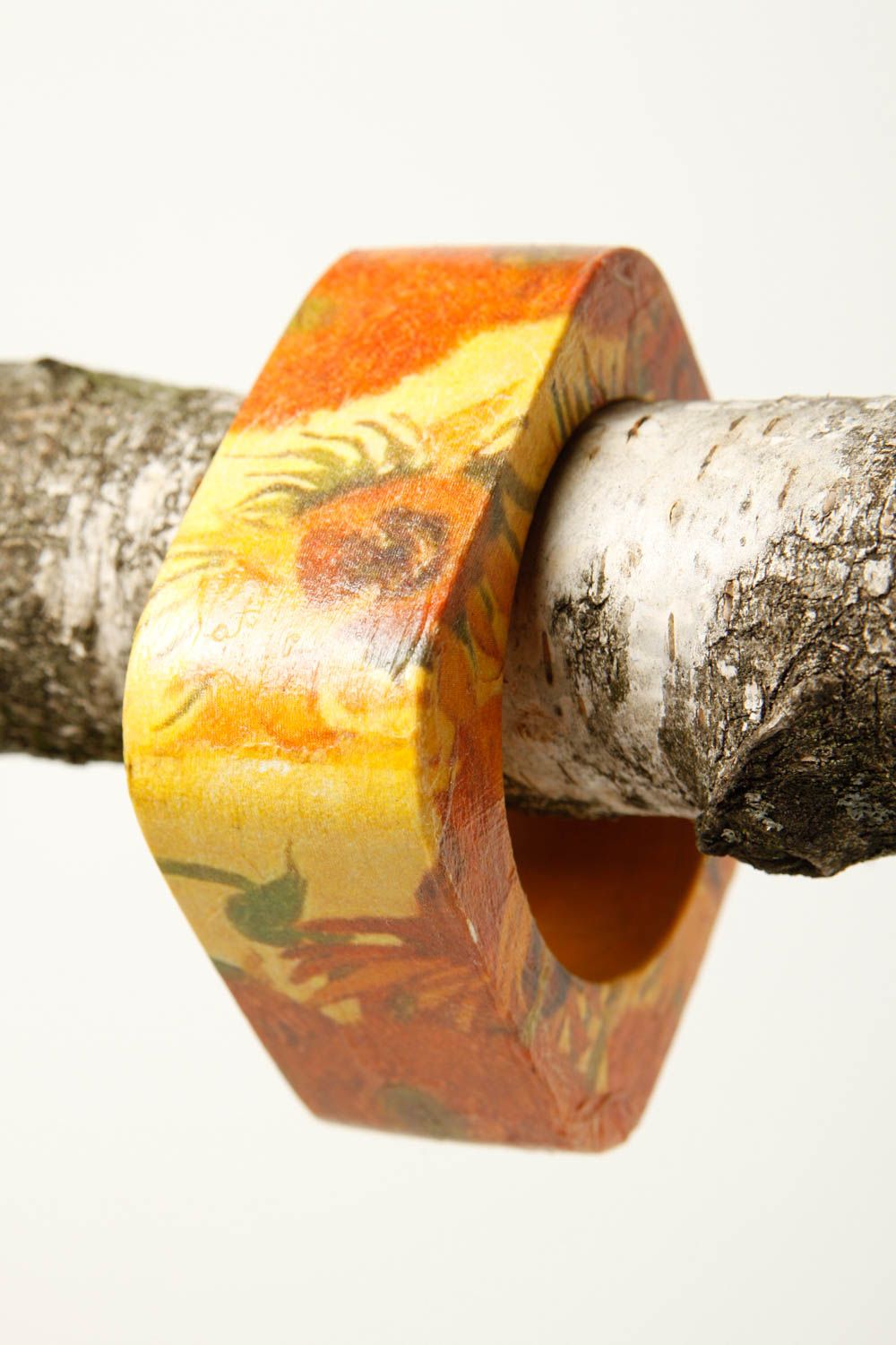 Orange blumiges Modeschmuck Armband handmade Holz Schmuck Frauen Accessoire  foto 2