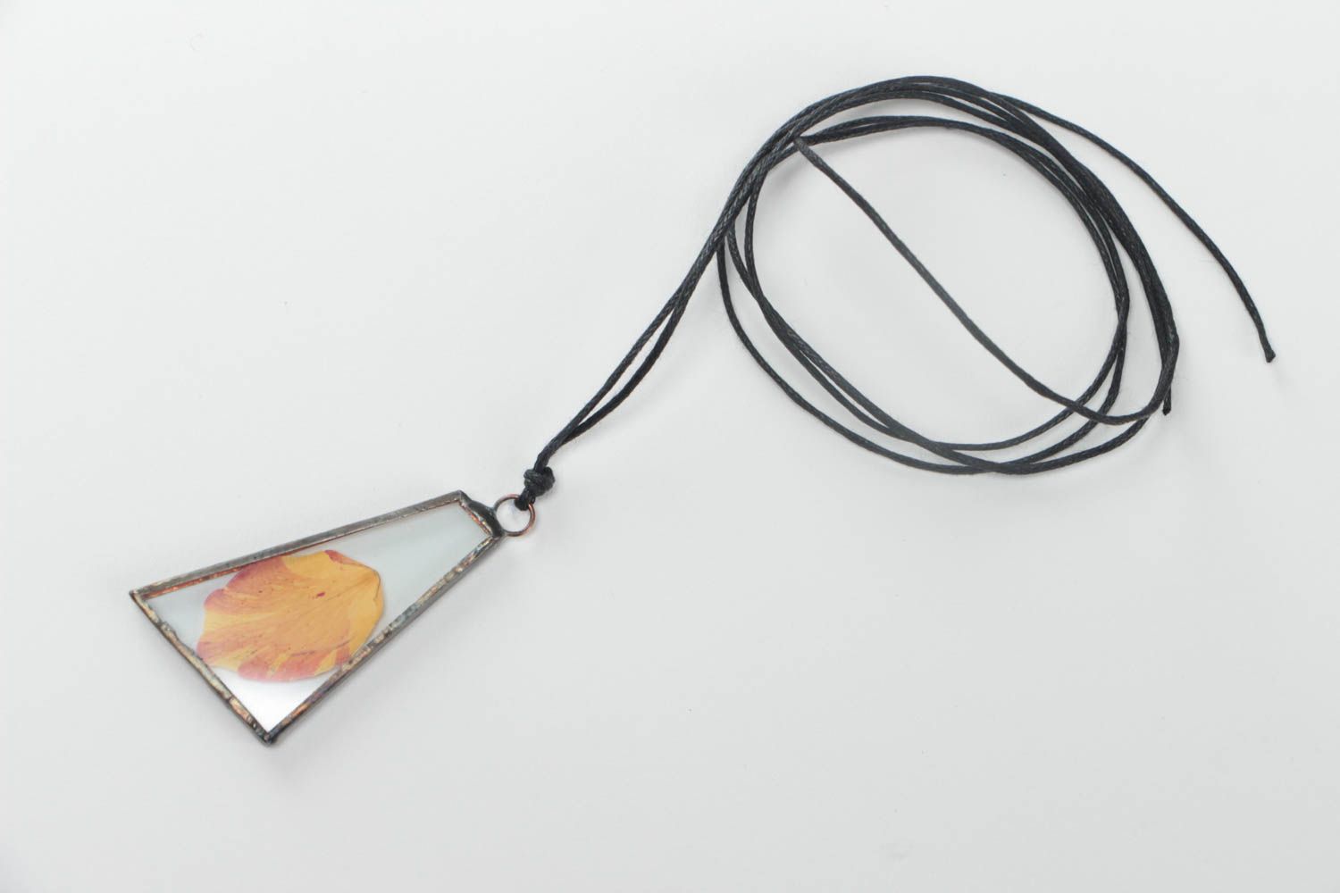 Beautiful handmade designer stained glass pendant with real flower Rose Petal photo 2