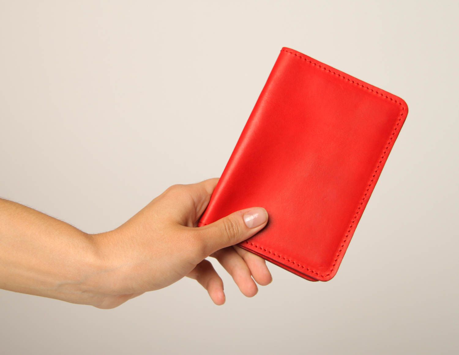 Handmade red leather wallet unusual elegant purse stylish female accessory photo 3