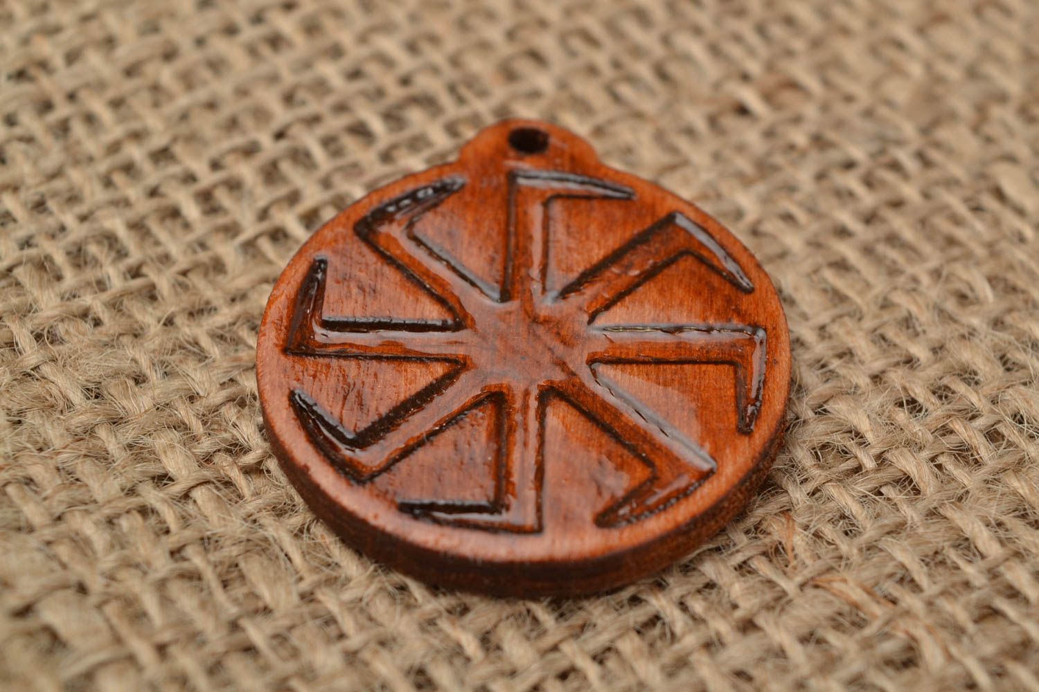 Slavonic amulet pendant Cross of Lada the Virgin's signs made of acacia wood  photo 1