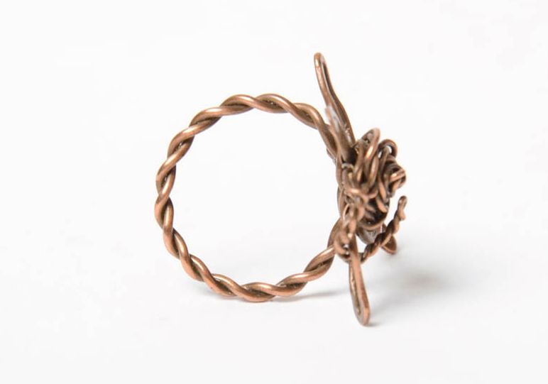 Beautiful interesting tender unusual  female handmade copper wire wrapped ring photo 5