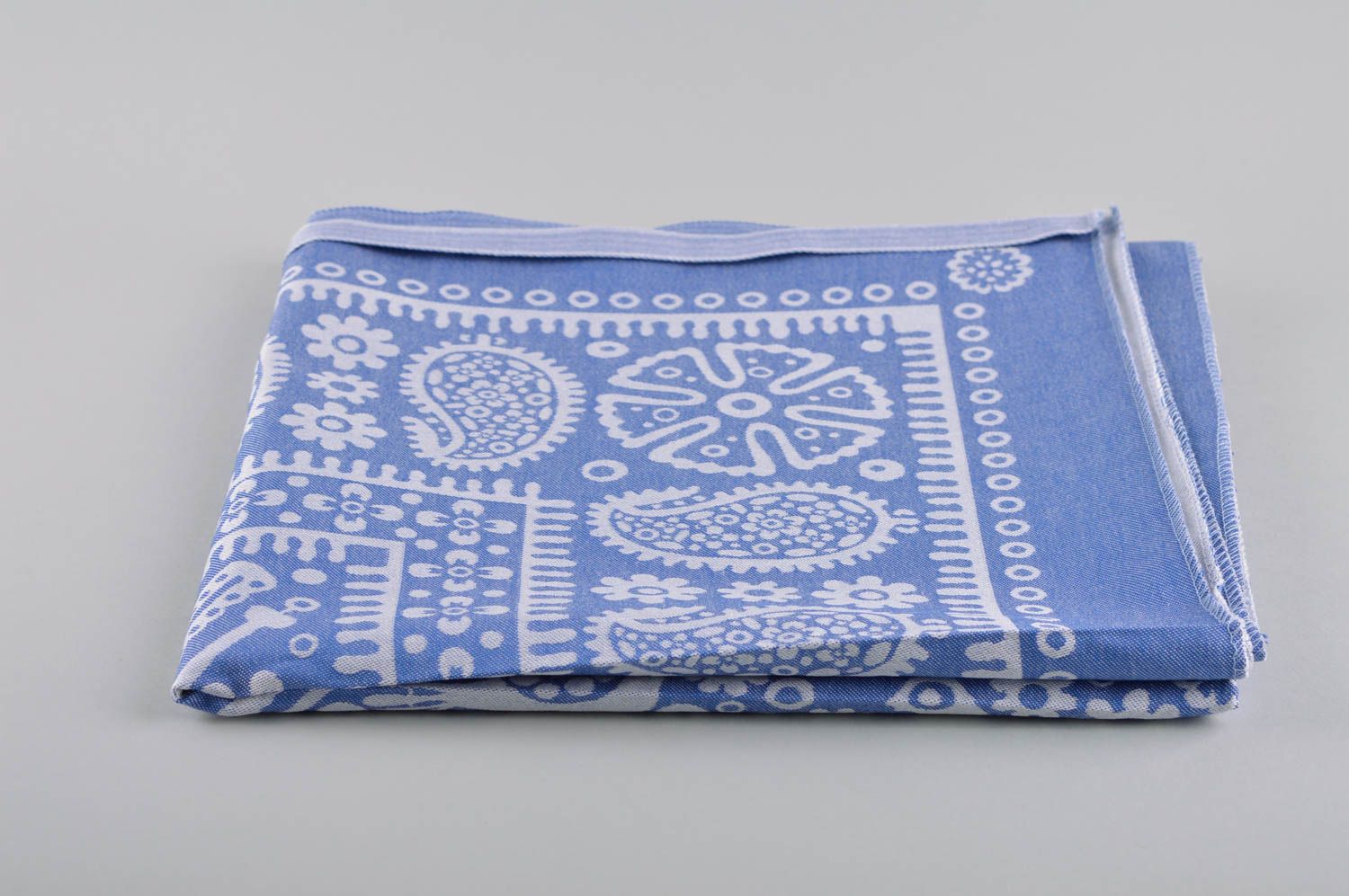 Nappe carrée faite main Textile maison coton bleue à motif blanc Déco maison photo 2