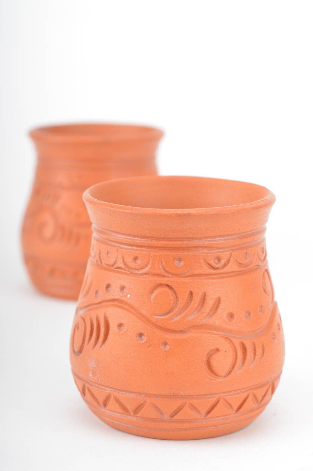 Set de vasos de barro hechos a mano con ornamento 2 artículos por 100 ml  foto 2