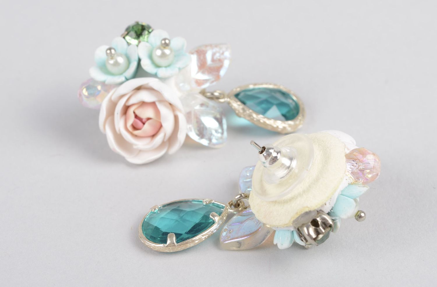 Handmade designer earrings stylish stud earrings unusual flower jewelry photo 4