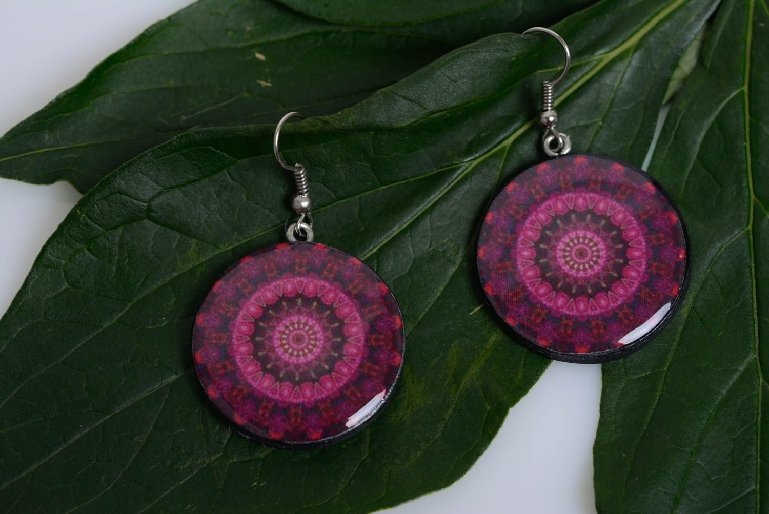 Polymer clay earrings stylish purple round handmade accessory for summer photo 3