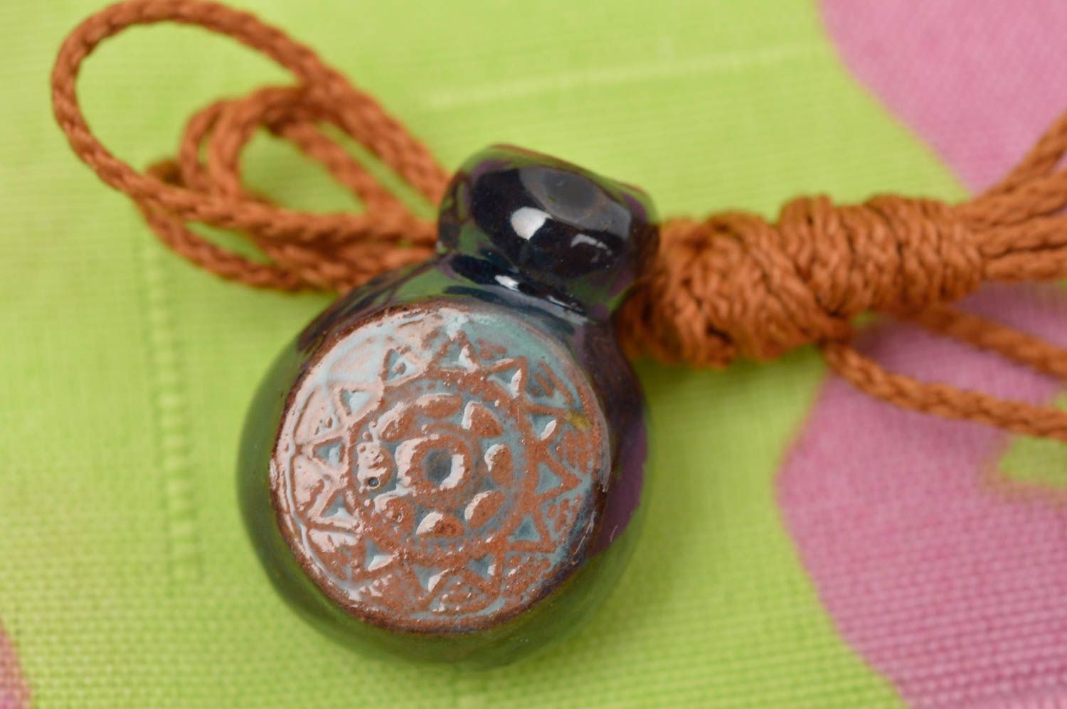 Handmade pendant clay aroma pendant designer accessory unusual pendant photo 1