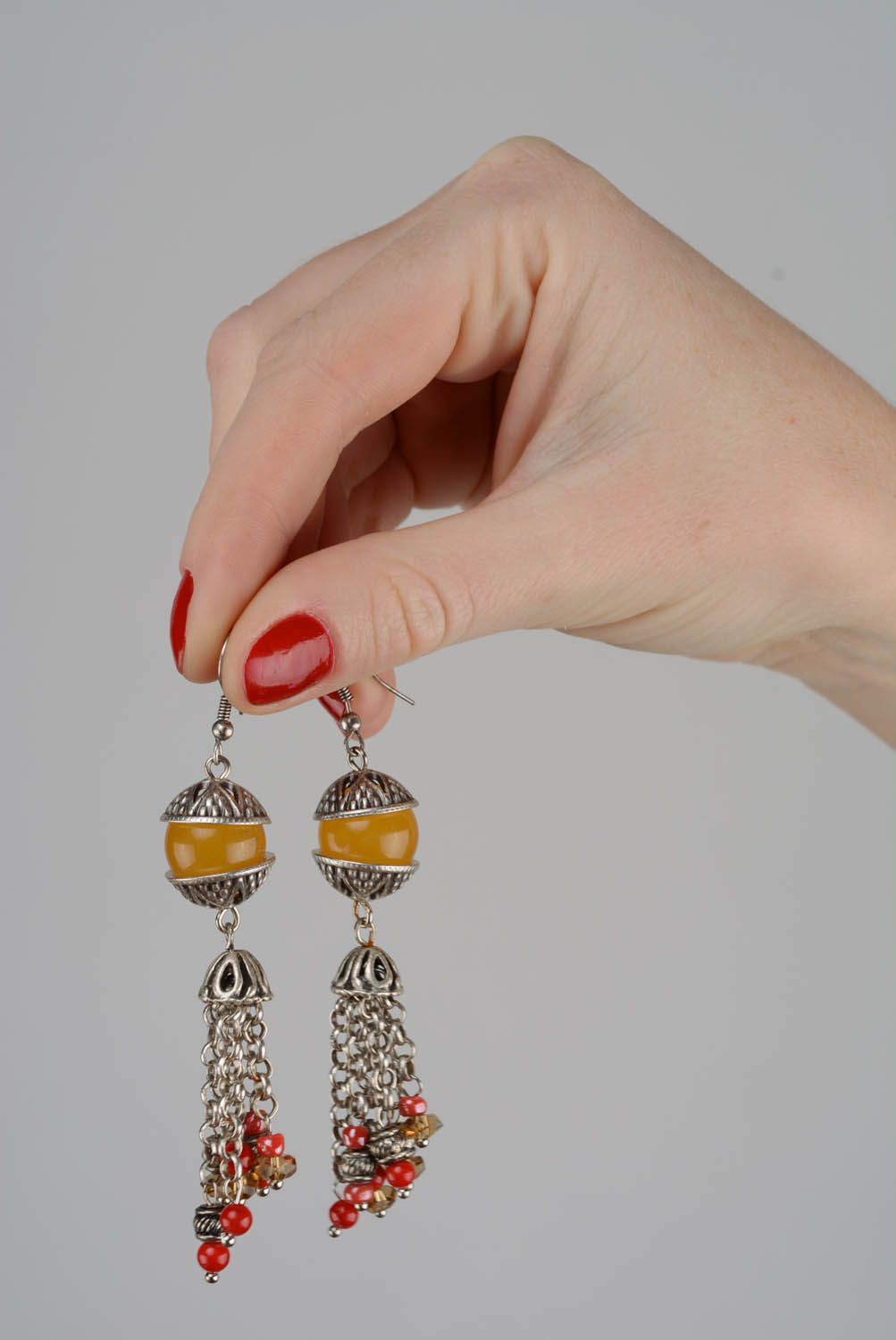 Silver plated earrings with carnelian and corral photo 2