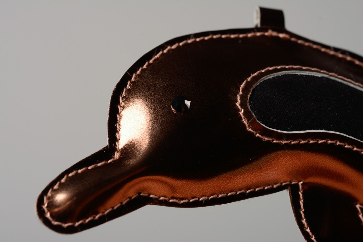 Handmade leather keychain or bag charm Golden Dolphin photo 3