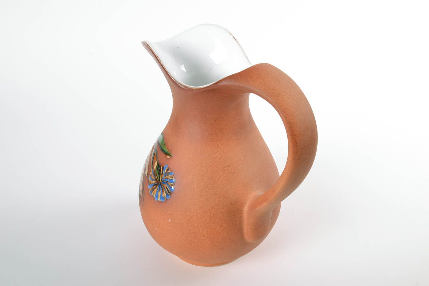 Large handmade 100 oz ceramic water jug in terracotta color with floral design 4 lb photo 4