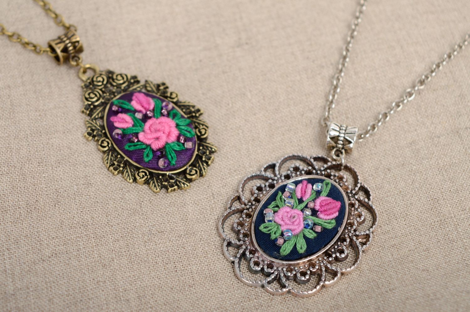 Gentle lacy embroidered pendant with chain photo 5