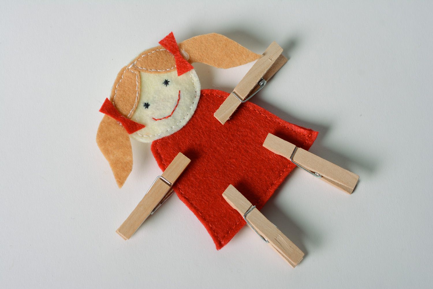 Handmade educational toy sewn of felt with clothes pins Girl for little children photo 1
