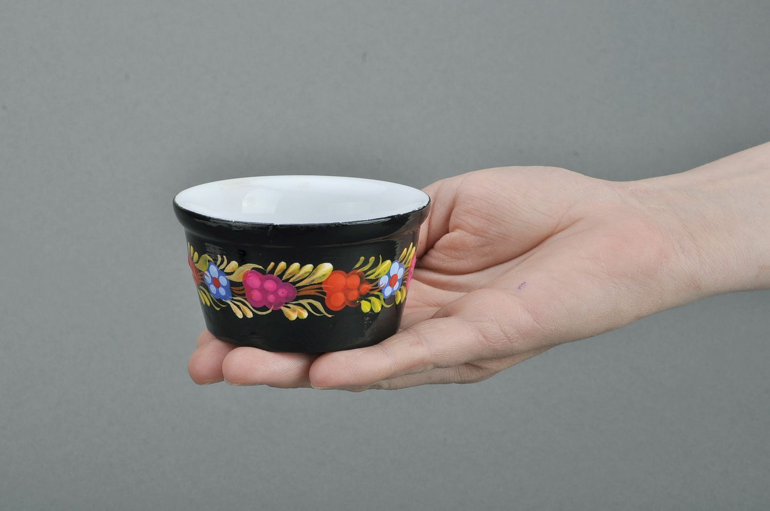 Bemalter Salz Topf aus Keramik mit Blumenmotiv foto 5