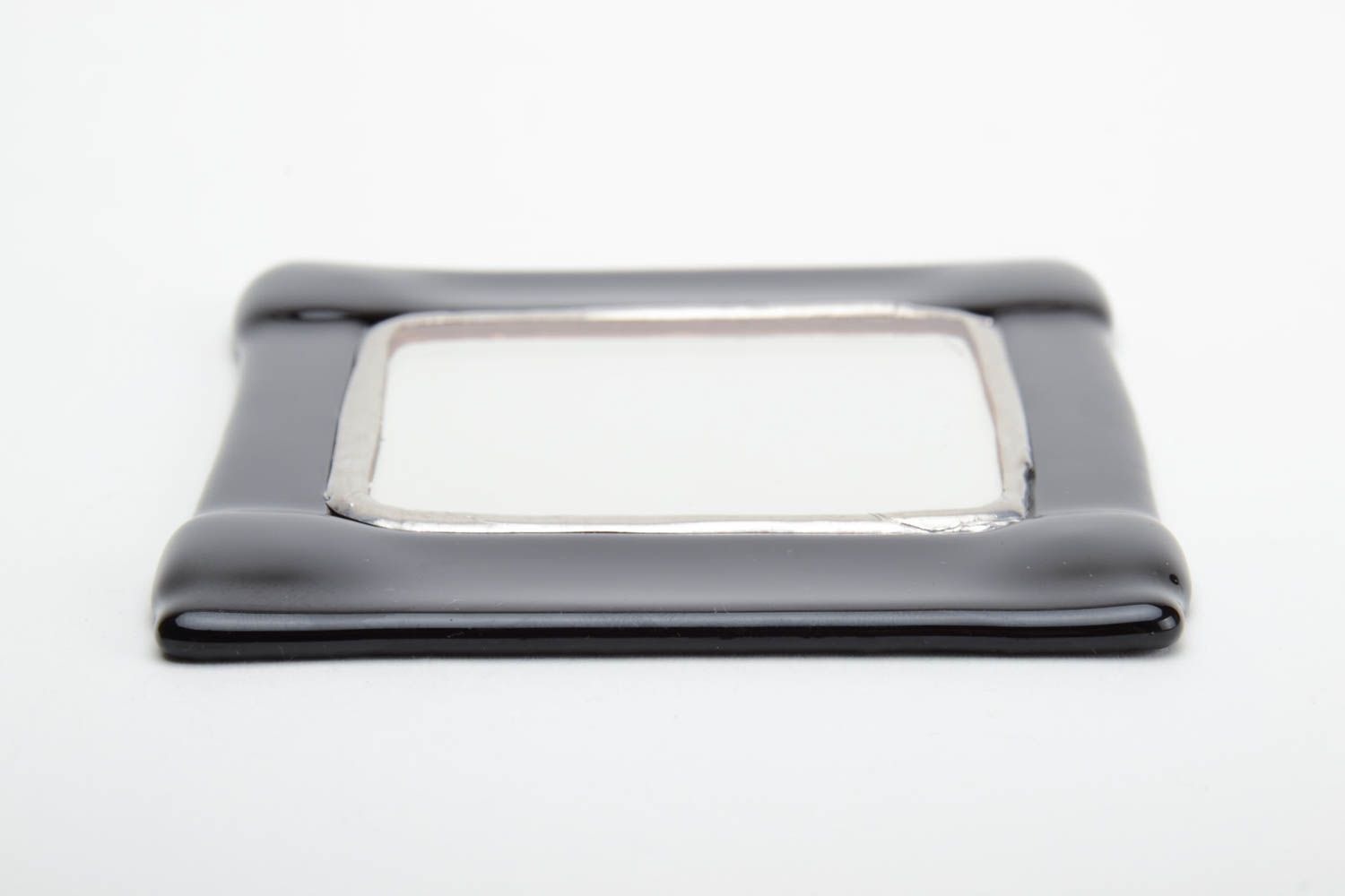 Квадратное карманное зеркальце в стеклянной оправе черное красивое ручной работы фото 4