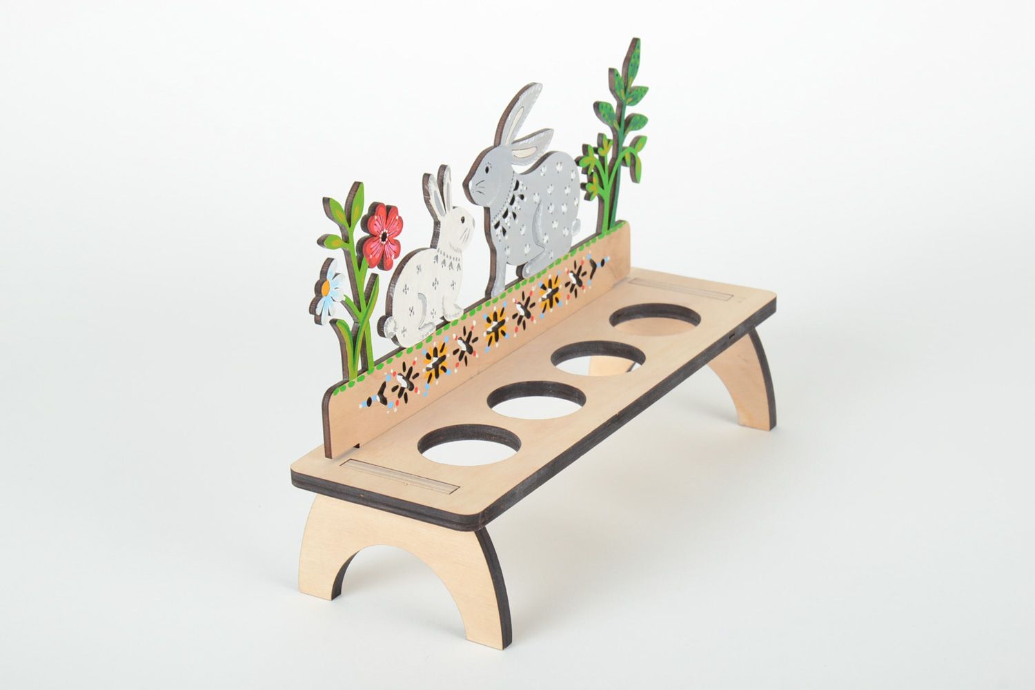 Handmade plywood holder for 4 Easter eggs Rabbits photo 5