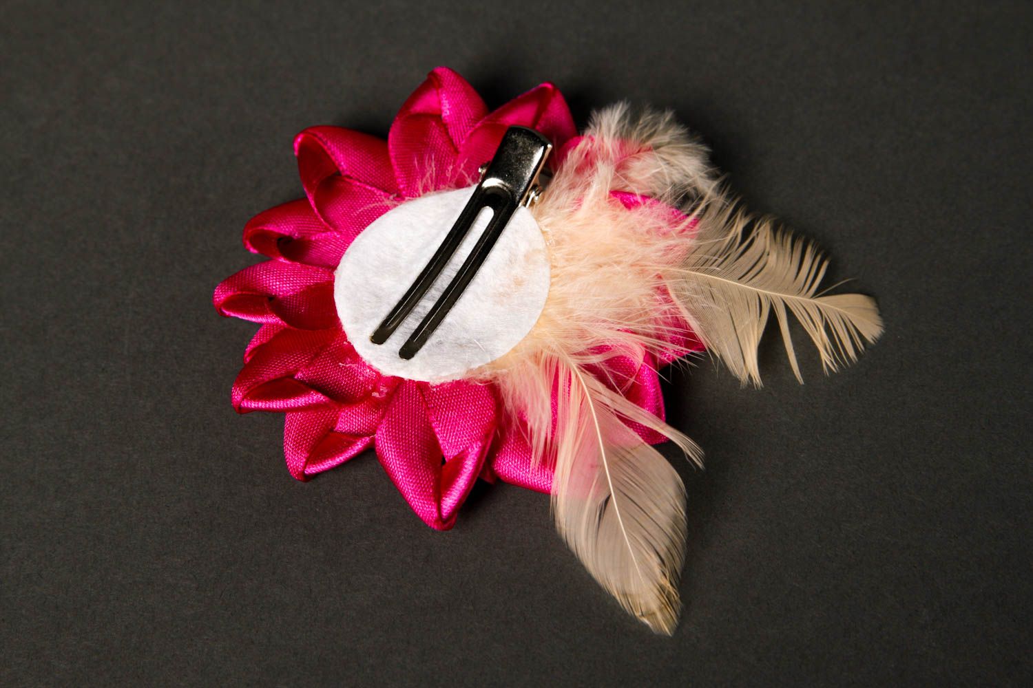 Pince cheveux fleur faite main Barrette cheveux rose en rubans Accessoire femme photo 4