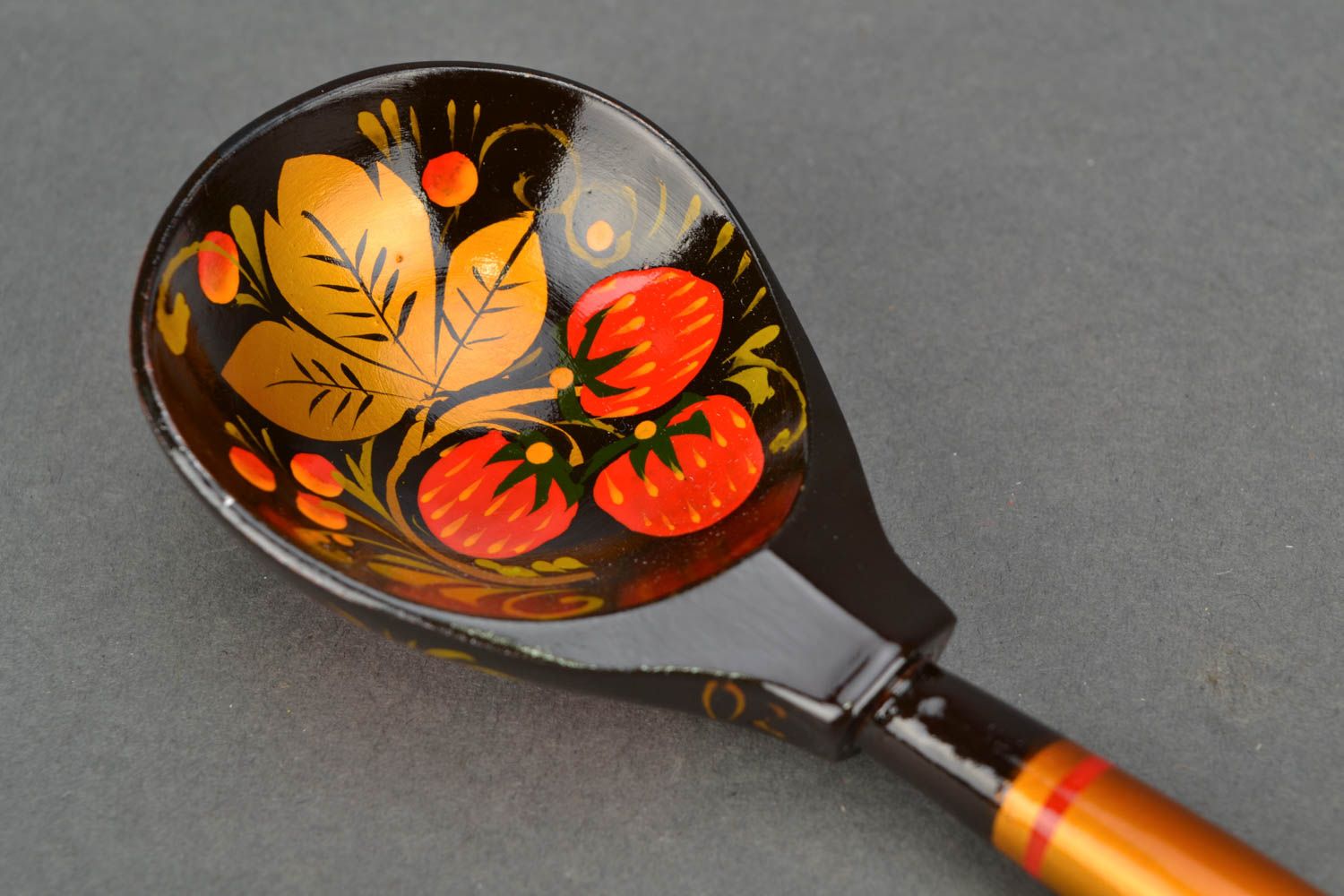 Wooden spoon with long handle in Khokhloma style photo 3