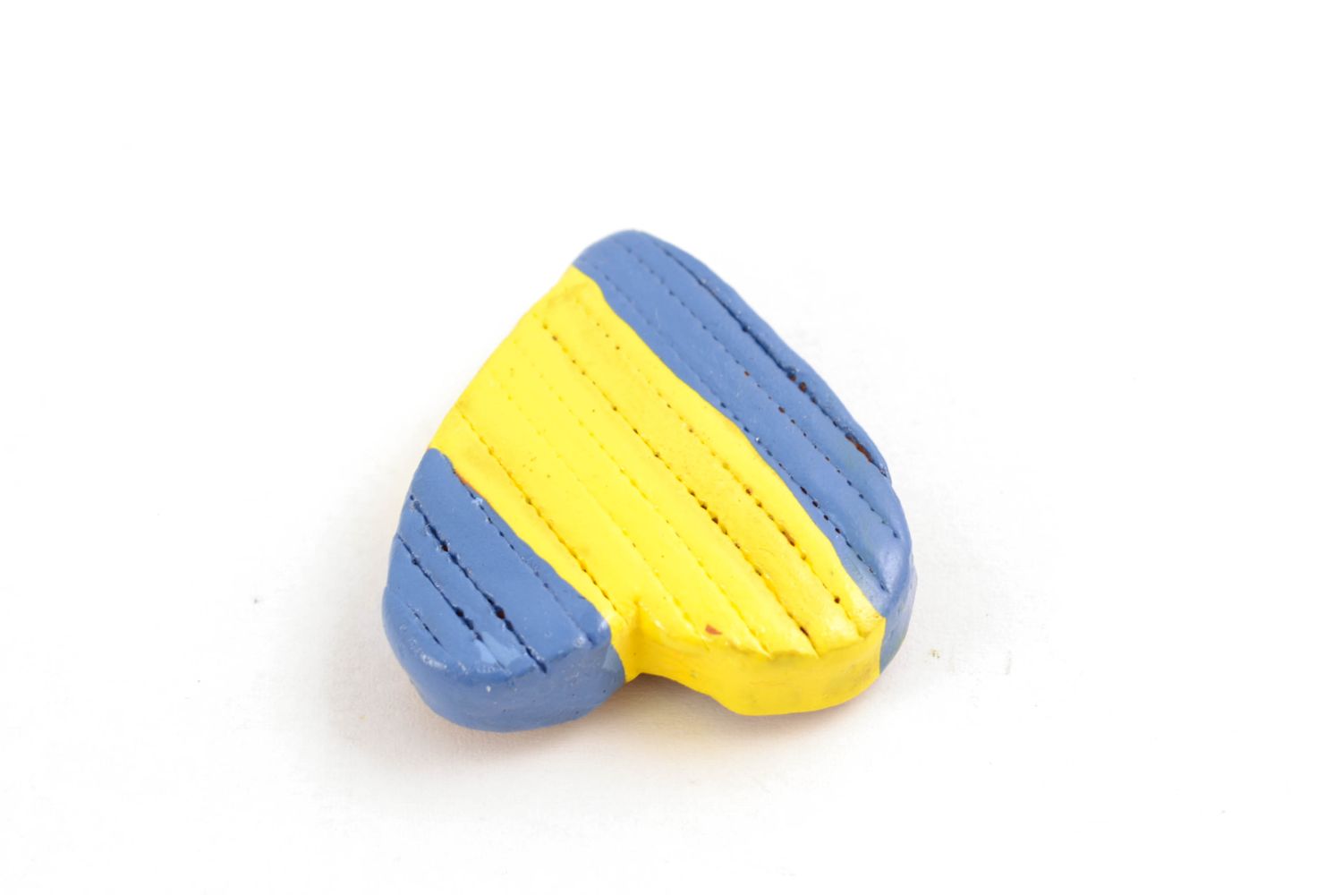 Clay fridge magnet in the shape of blue and yellow heart photo 4