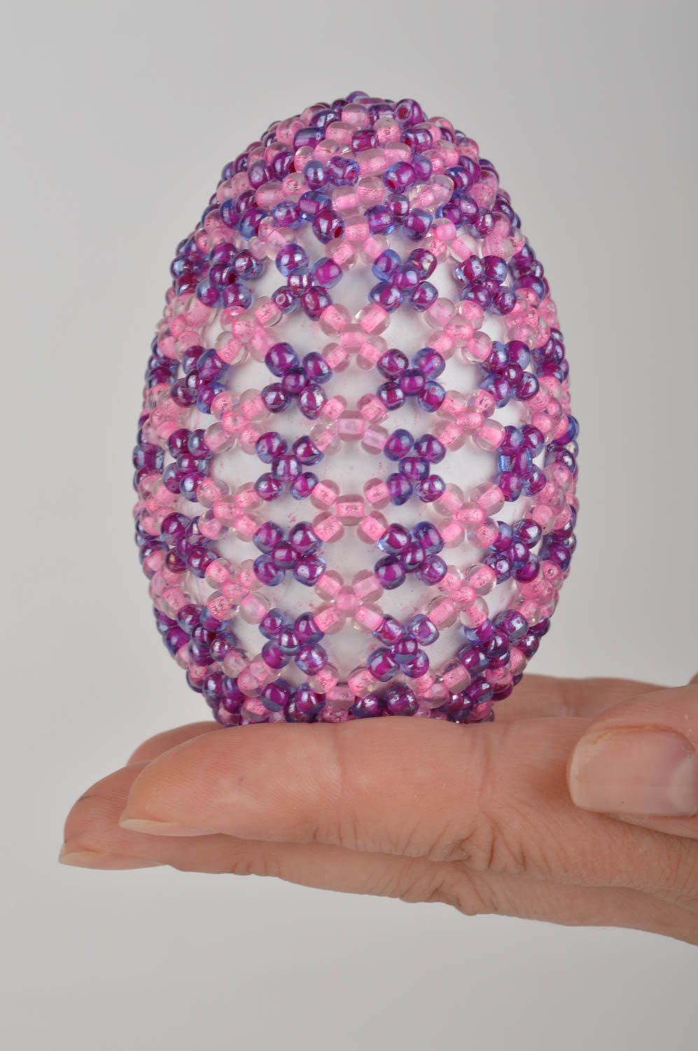 Easter egg made of papier mache woven over with beads manually for home decor photo 5