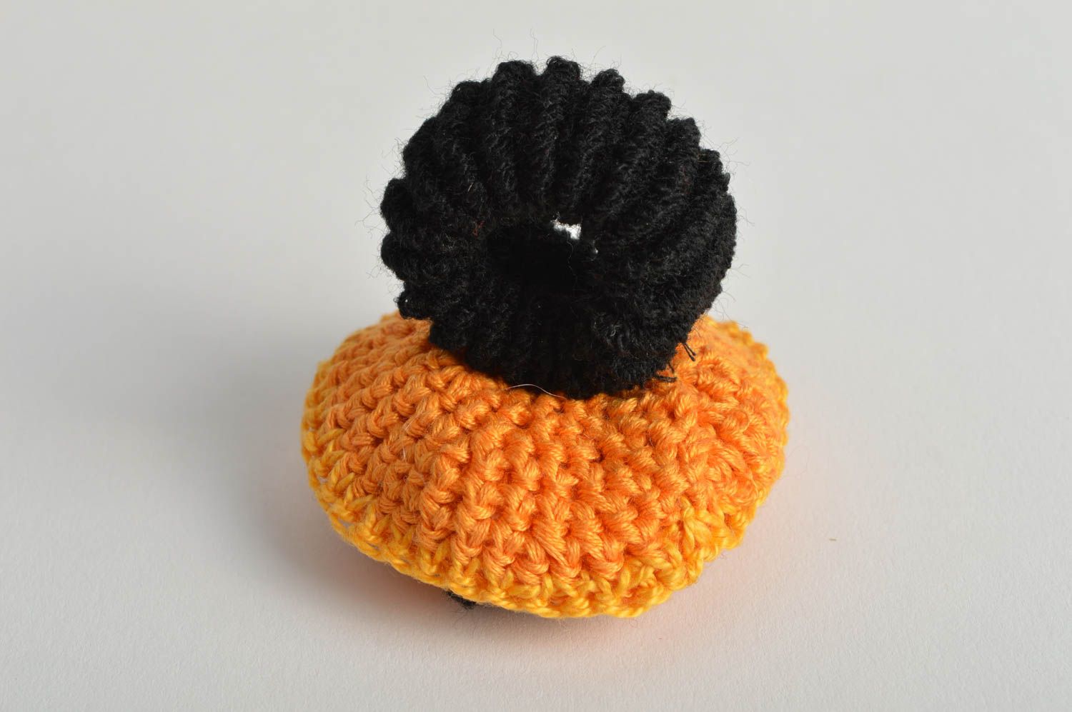 Black and yellow small handmade designer crochet smiley scrunchy for children photo 4