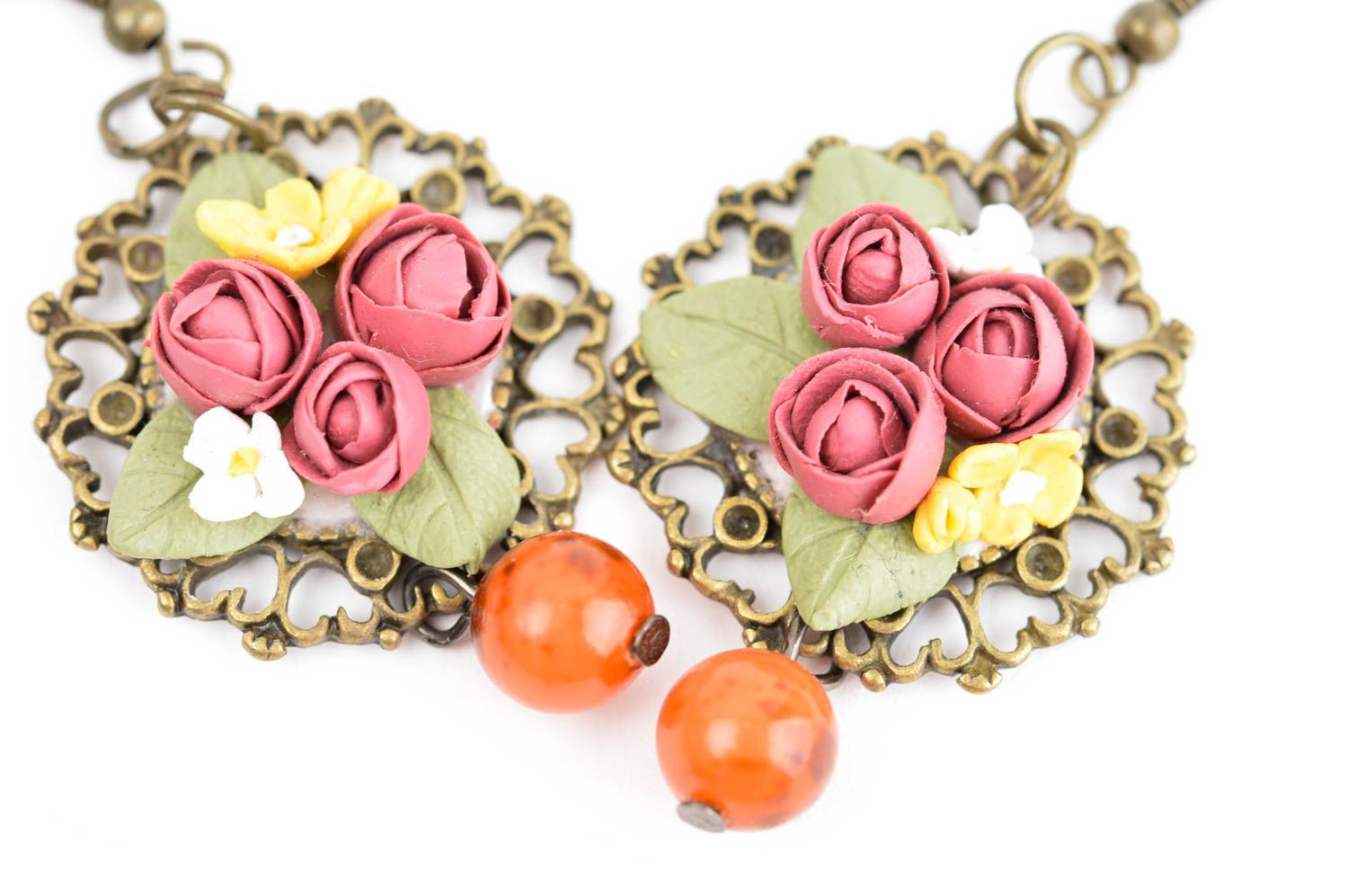 Handmade cute designer earrings unusual flower earrings polymer clay jewelry photo 5
