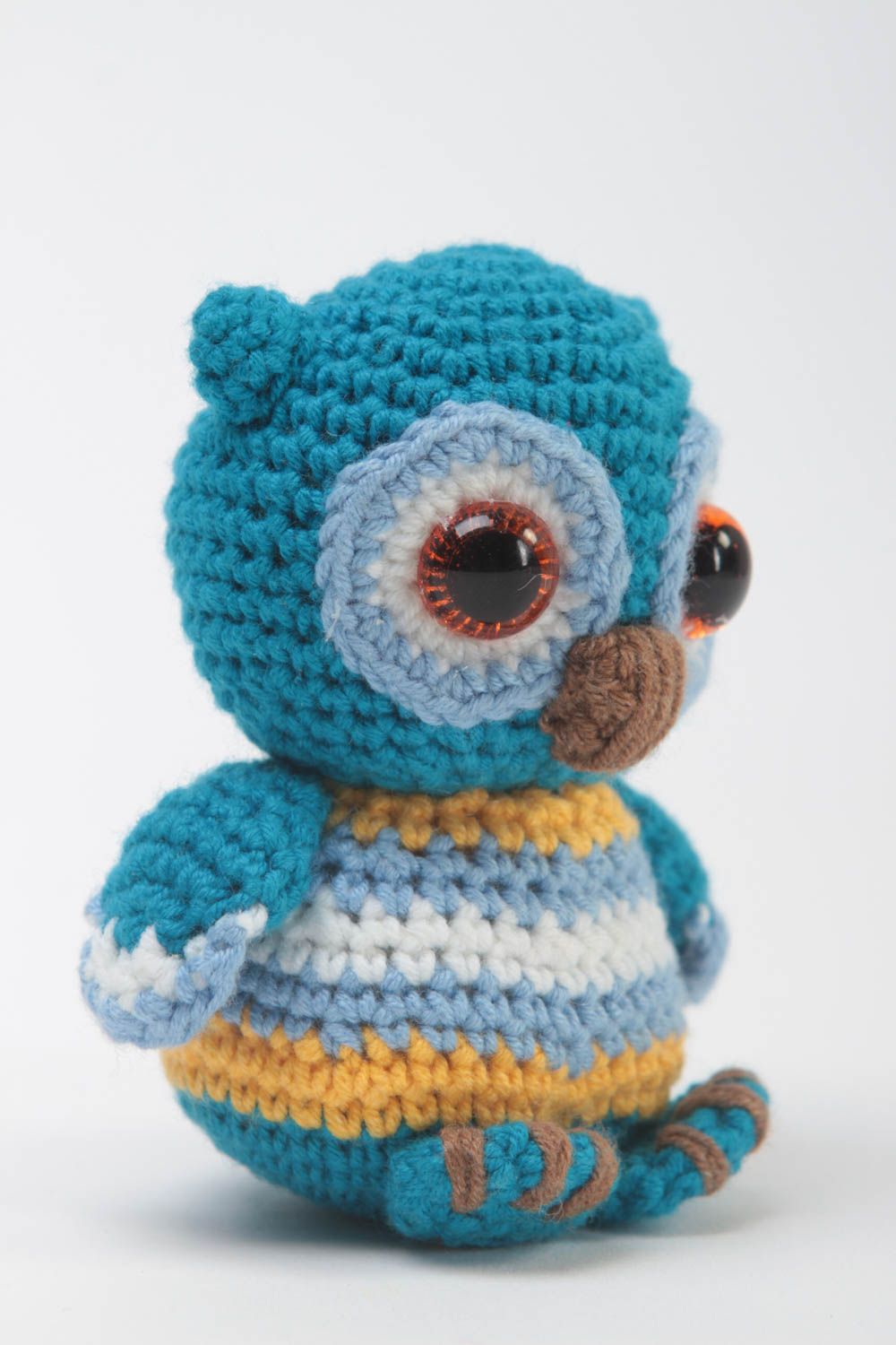 Jouet enfant Peluche tricotée fait main Cadeau original Chouette bleue sympa photo 2