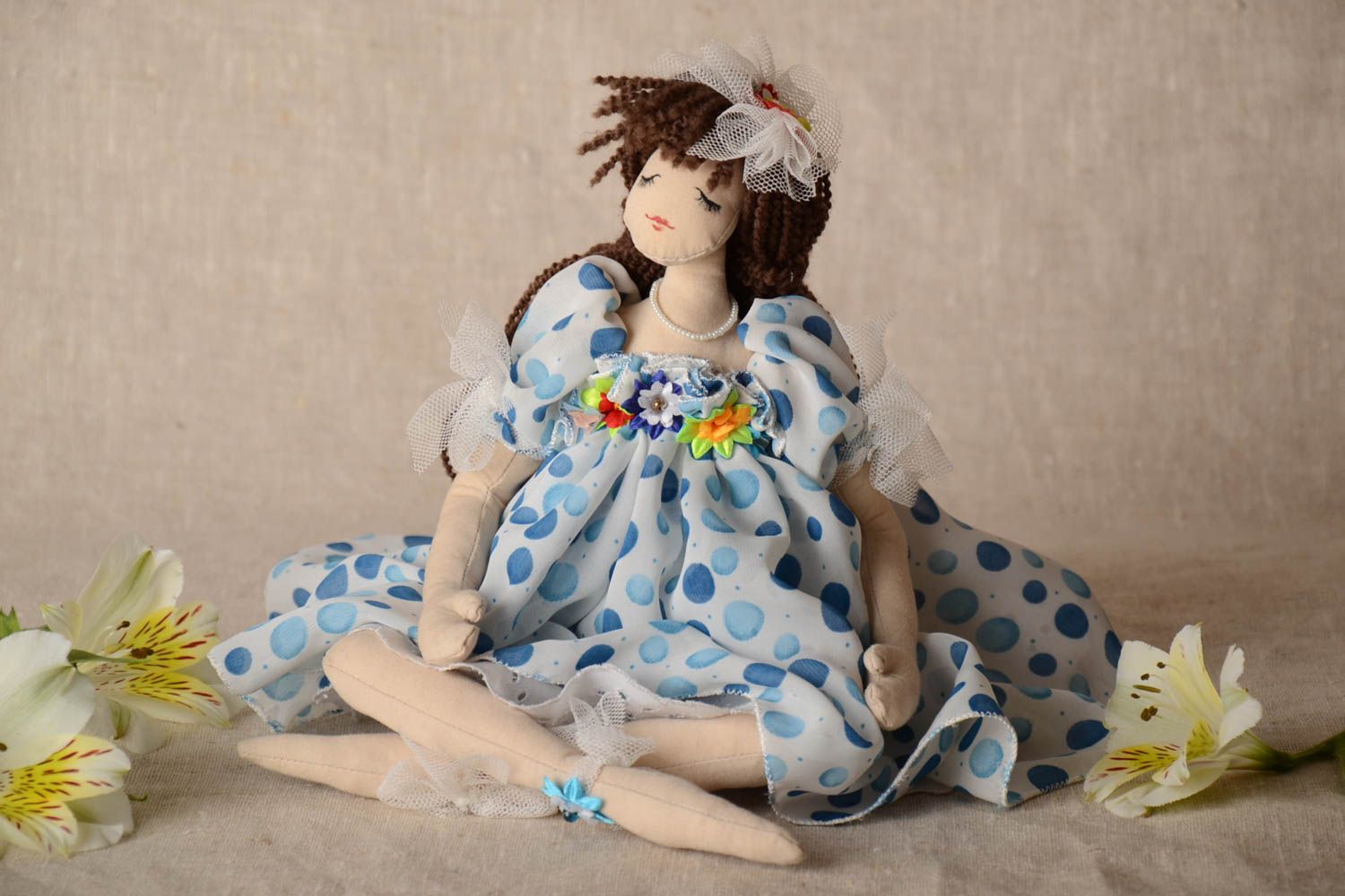 Handmade beautiful designer's fabric doll made of natural materials  photo 1