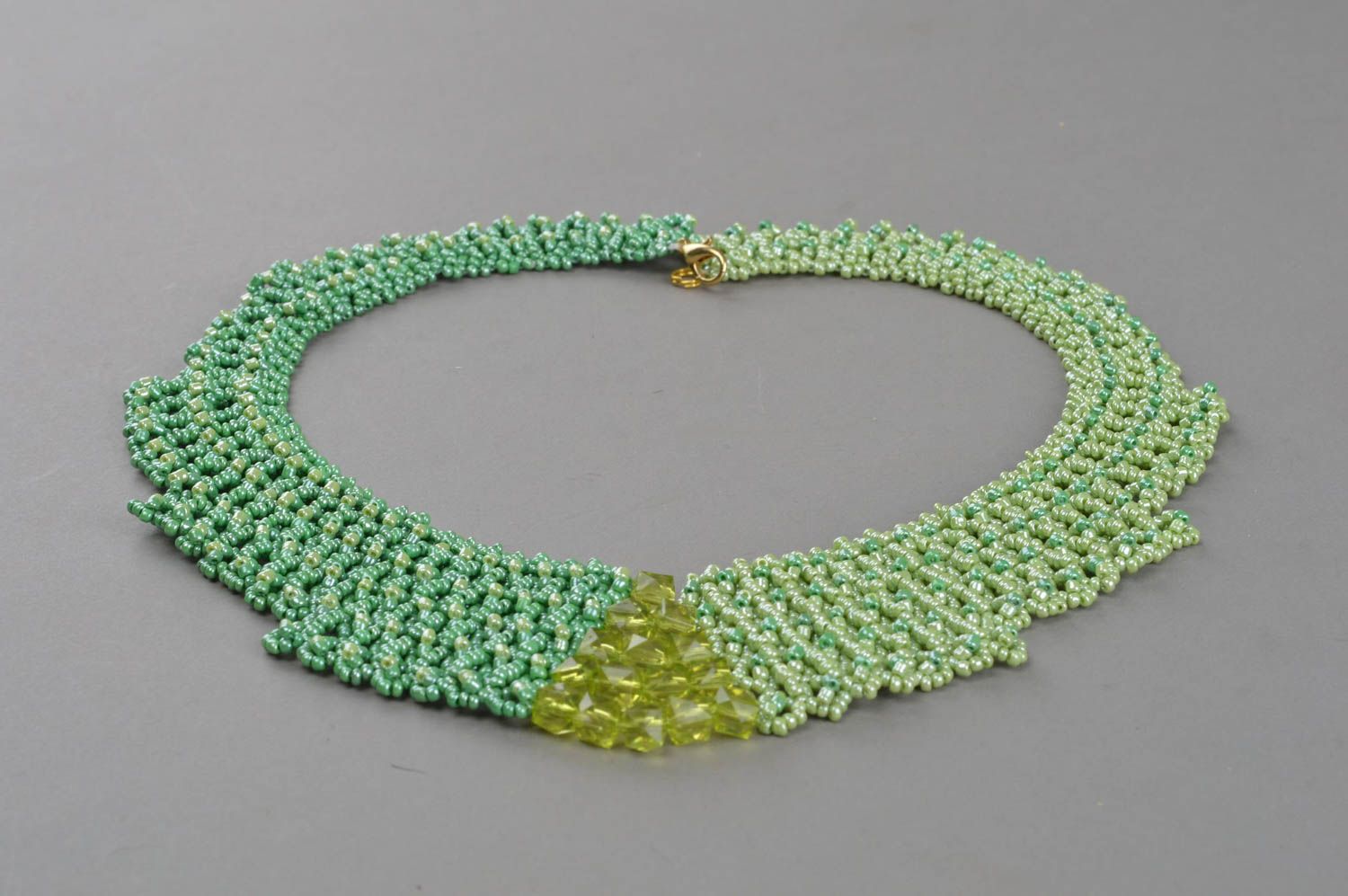 Designer feminine necklace handmade beaded accessory green jewelry photo 2