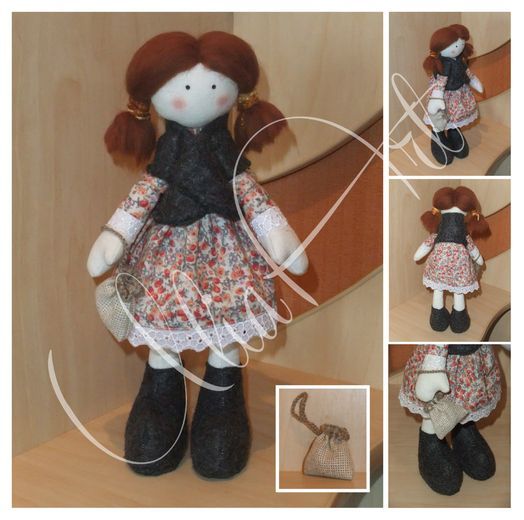 Handmade fabric doll of average size in dress gift for girl photo 1