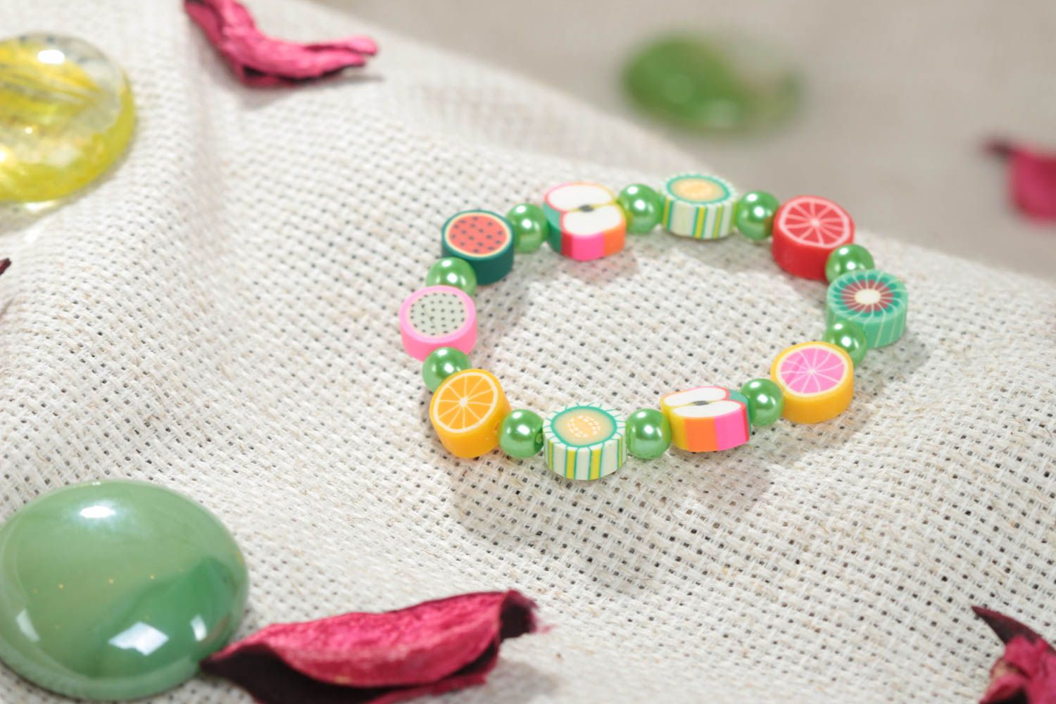 Bracelet pour fillette original multicolore fait main perles en pâte polymère photo 1