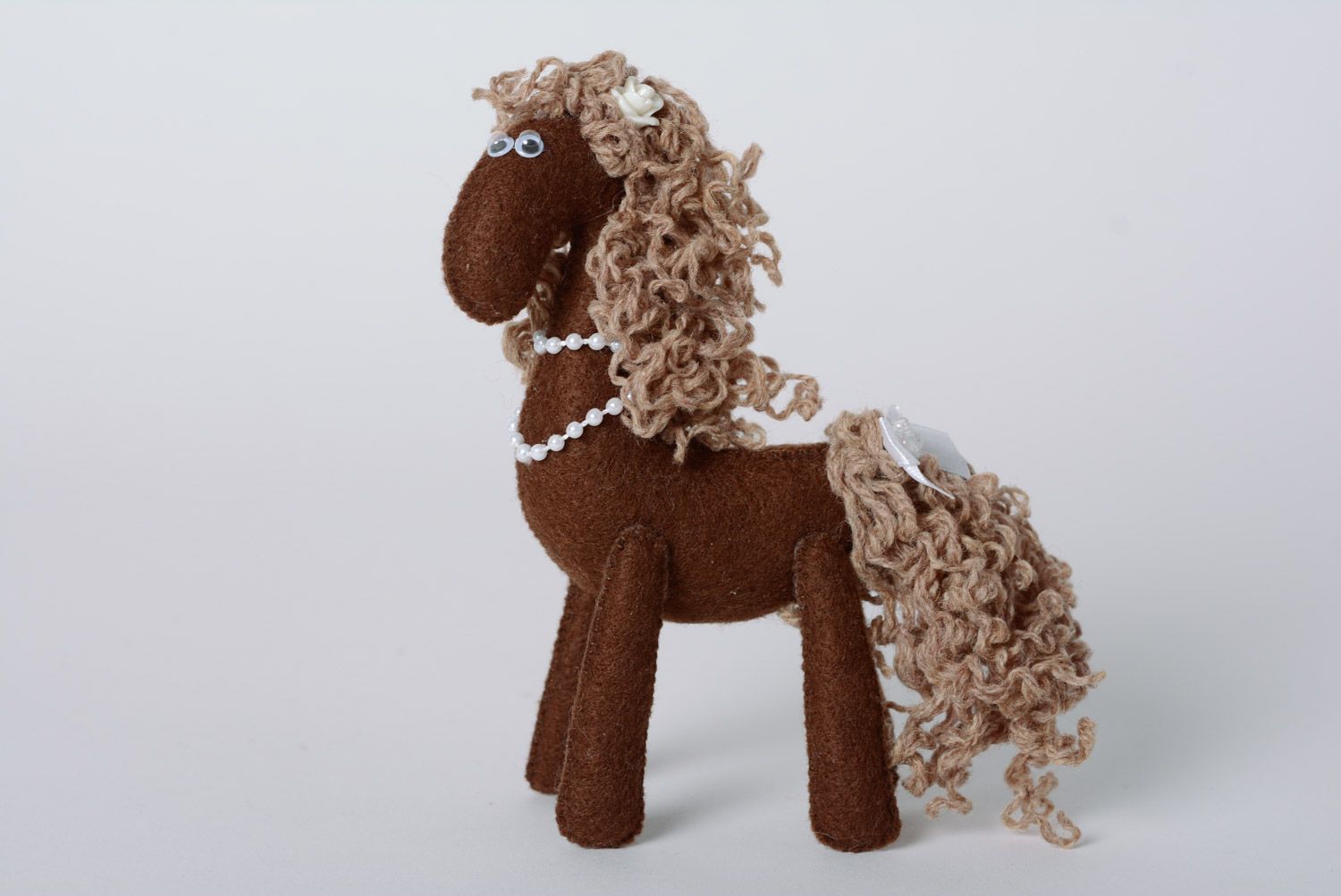 Handmade cute designer interior soft felt toy brown horse present for children photo 1